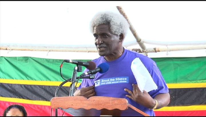United States of America Ambassador to Barbados and the Eastern Caribbean His Excellency Larry Palmer delivering remarks at the Child Abuse and Gender-Based Violence Rally at the Memorial Square in Charlestown on April 17, 2013